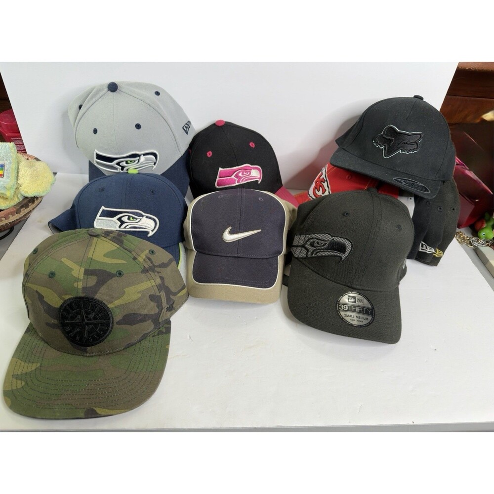 New Era 59Fifty Hat Lot Of 13 NFL, NBL, Golf Hats Adjustable & Unadjustable